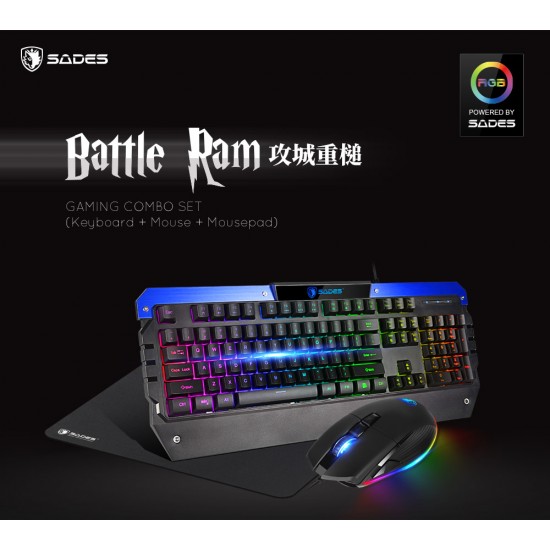 SADES 賽德斯 BATTLE RAM 攻城重槌 RGB 鍵盤滑鼠組 中文注音版